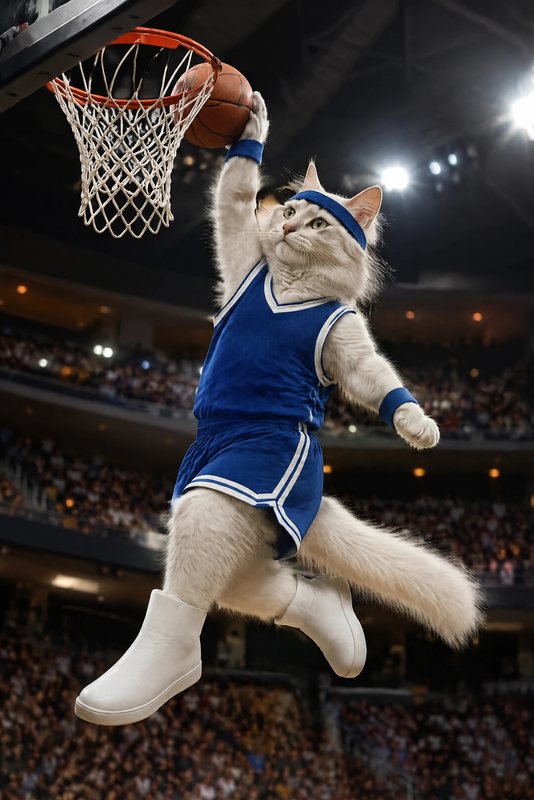 The Slam Dunk look made with a fluffy white cat