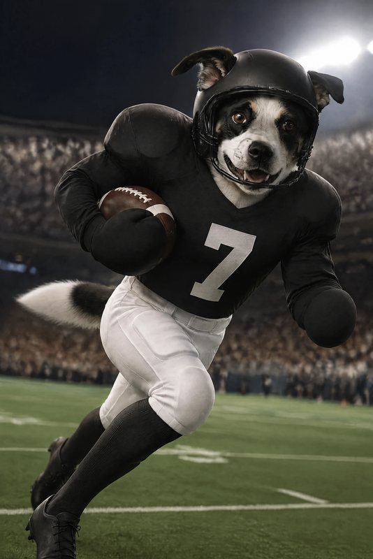The Touchdown look made with a black-and-white dog