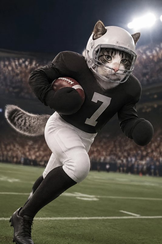 The Touchdown look made with a tabby-and-white cat