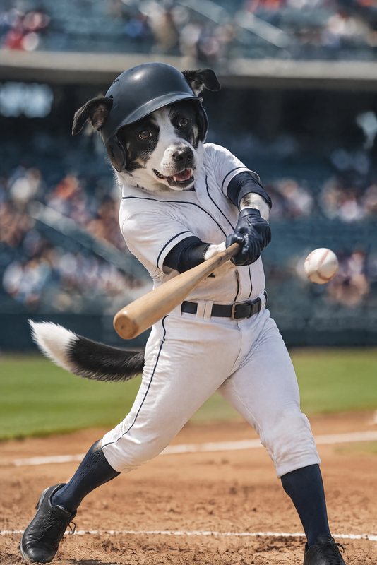 The Home Run look made with a black-and-white dog