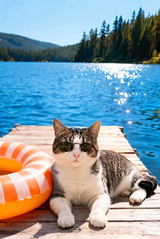 The Dockside Days look made with a tabby-and-white cat
