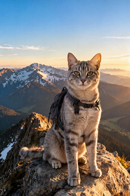 The Top of the Trail look made with a grey tabby cat