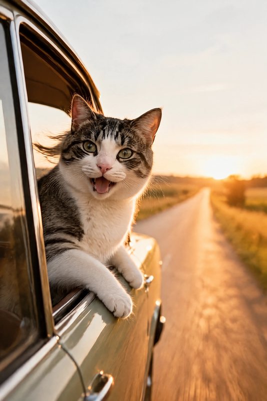 The Window Down look made with a tabby-and-white cat