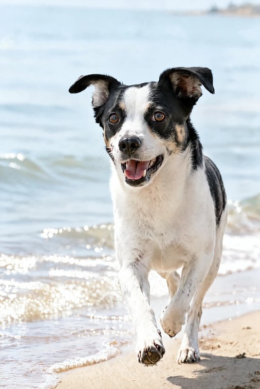The Shoreline Sprint look made with a black-and-white dog