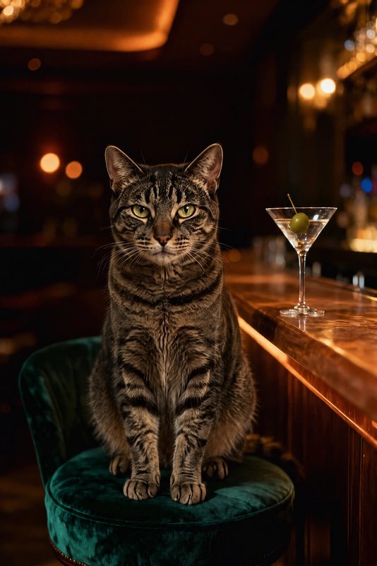 The Martini Hour look made with a brown tabby cat