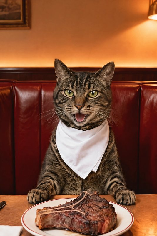 The Steakhouse look made with a brown tabby cat