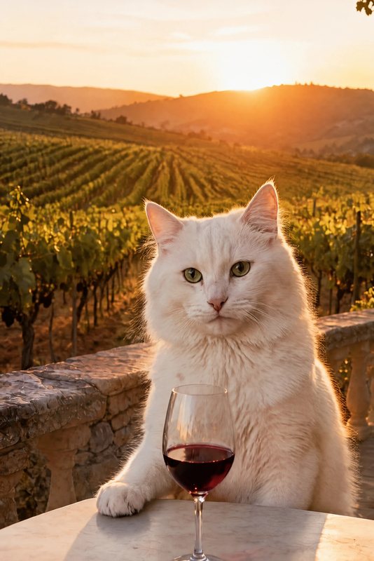 The Wine Tasting look made with a fluffy white cat