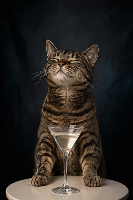 The Here's to You look made with a brown tabby cat