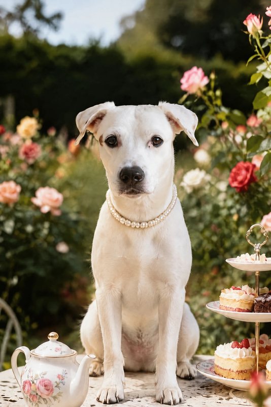 The Rose Garden Tea look made with a white boxer mix