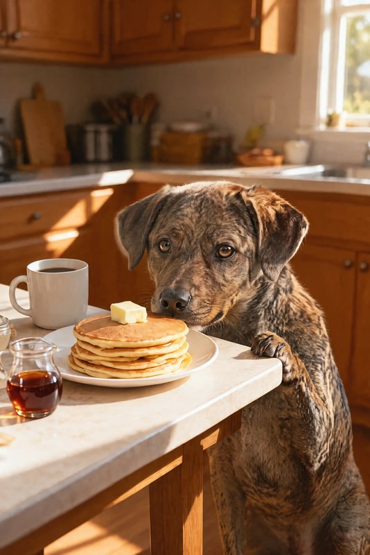 The Pancake Plea look made with a brindle mixed-breed dog