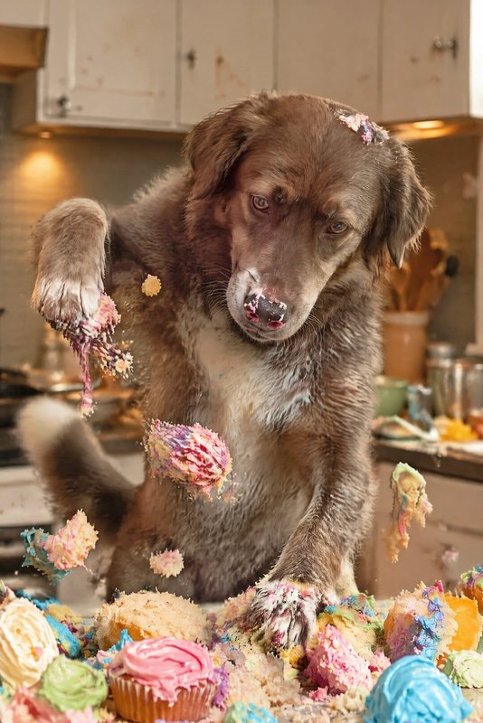 The Cupcake Mess look made with a chocolate shepherd-collie mix