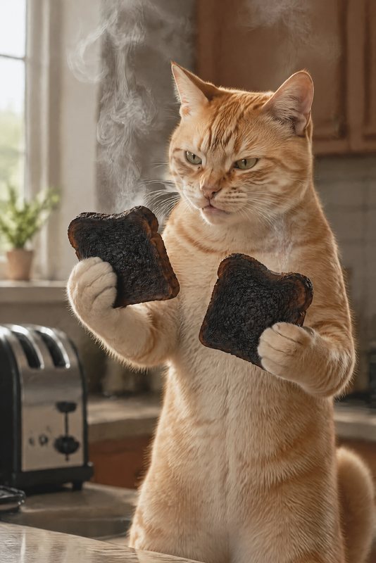 The Burnt Toast look made with a ginger tabby cat