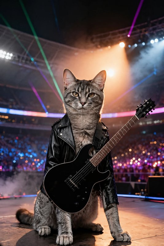 The Stadium Encore look made with a grey tabby cat