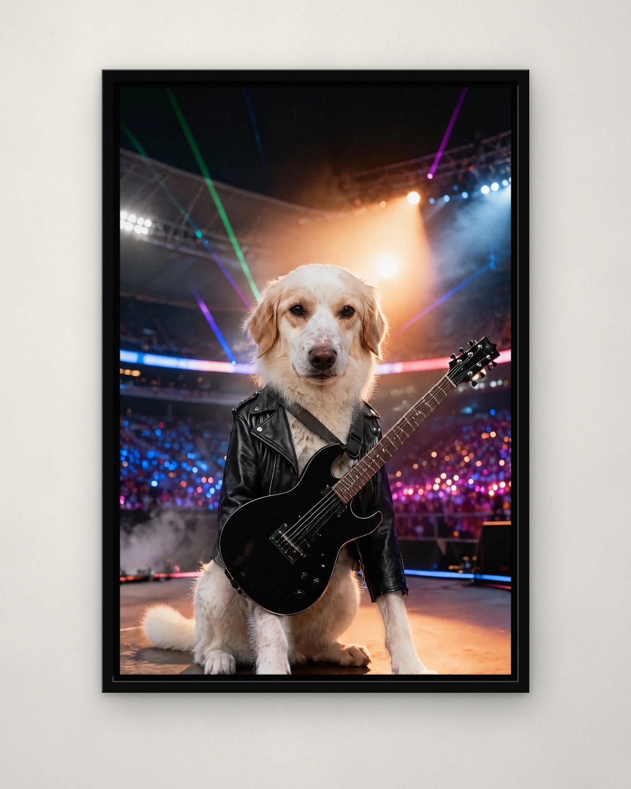 Stadium Encore portrait on canvas in a black floating frame on a plain wall