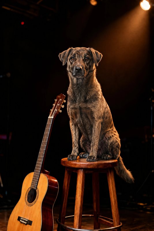 The Unplugged look made with a brindle mixed-breed dog