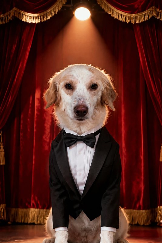 The Opening Night look made with a white-and-orange spaniel mix