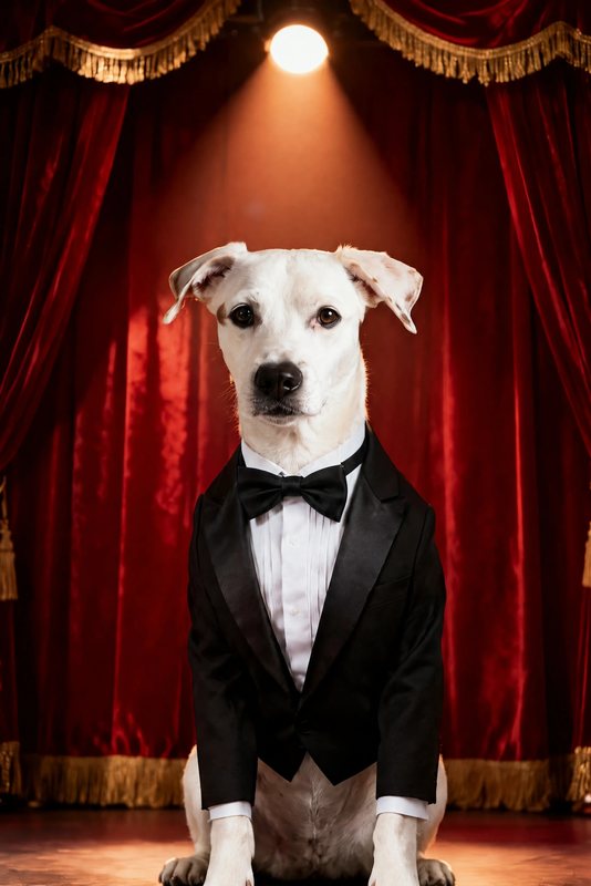The Opening Night look made with a white boxer mix