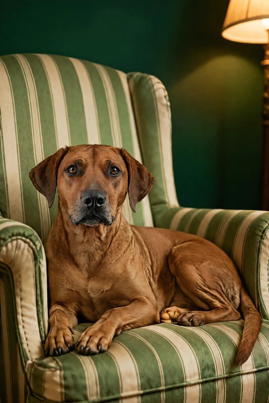 The Forest Green Armchair look made with a red-brown hound