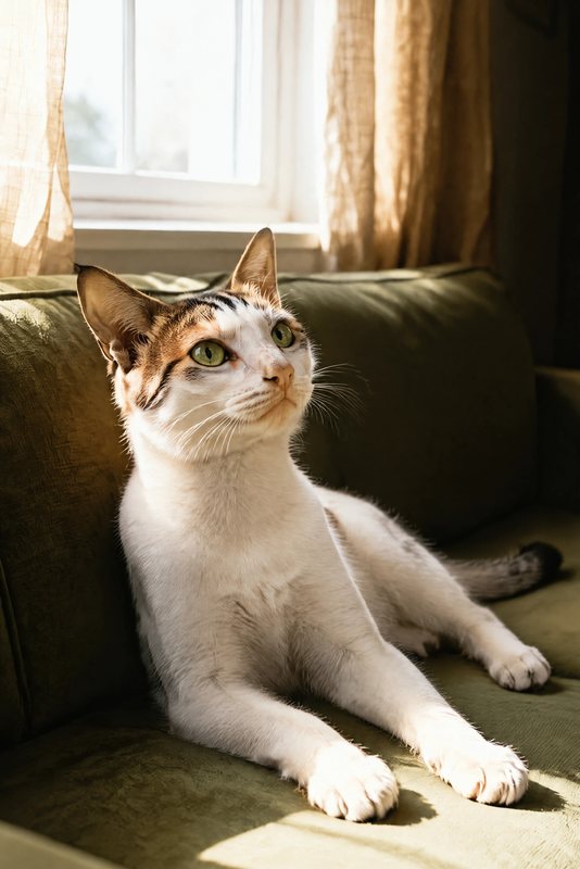 The Window Light look made with a white cat with a tabby cap