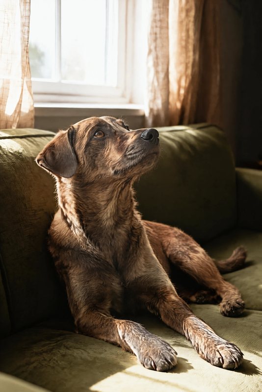 The Window Light look made with a brindle mixed-breed dog