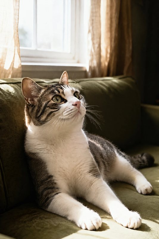 The Window Light look made with a tabby-and-white cat