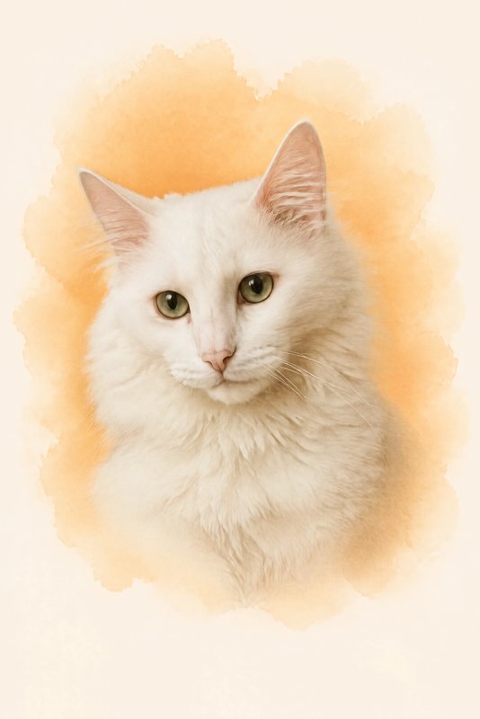 The Amber Glow look made with a fluffy white cat
