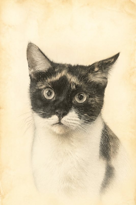 The Pencil Sketch look made with a calico cat