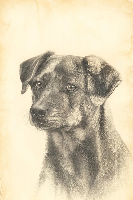 The Pencil Sketch look made with a brindle mixed-breed dog