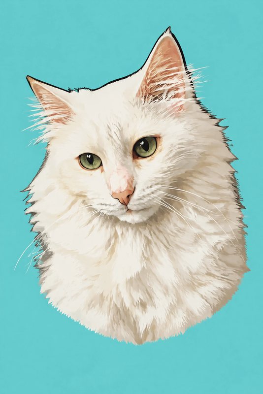 The Teal Classic look made with a fluffy white cat