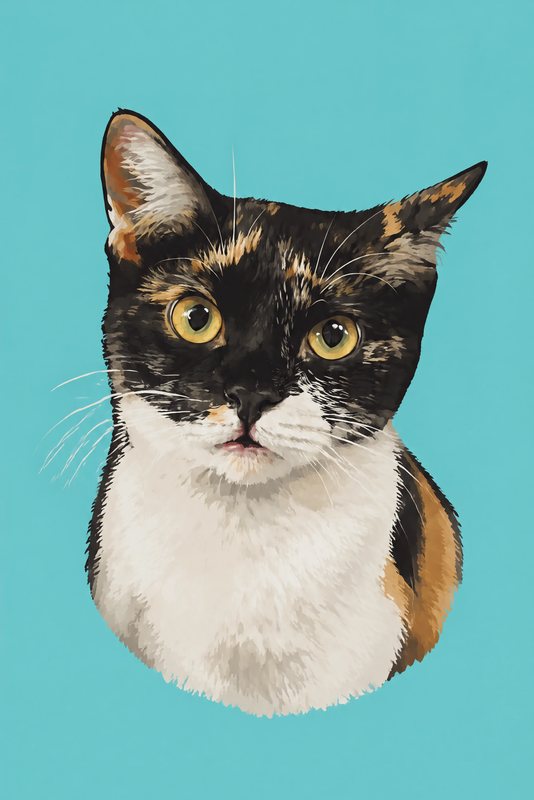 The Teal Classic look made with a calico cat