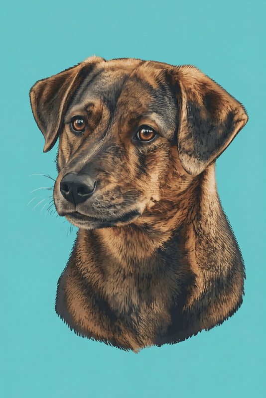 The Teal Classic look made with a brindle mixed-breed dog