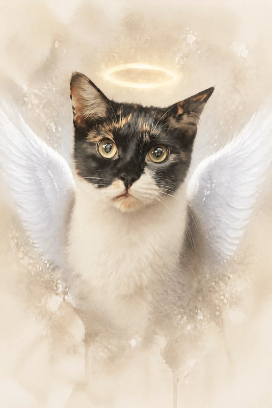 The Angel Wings look made with a calico cat