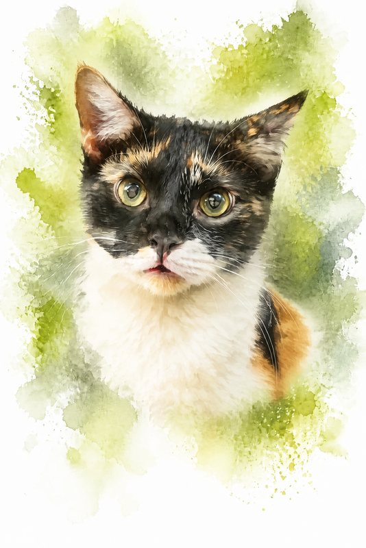 The Spring Green look made with a calico cat