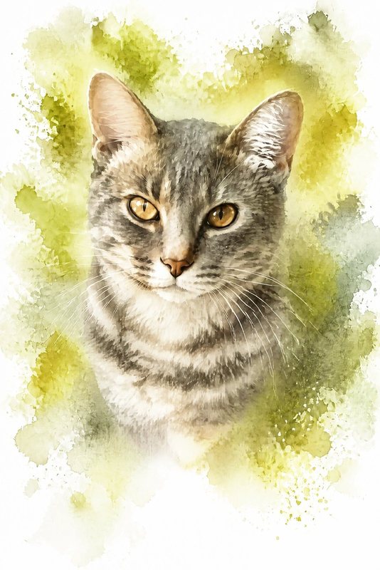 The Spring Green look made with a grey tabby cat
