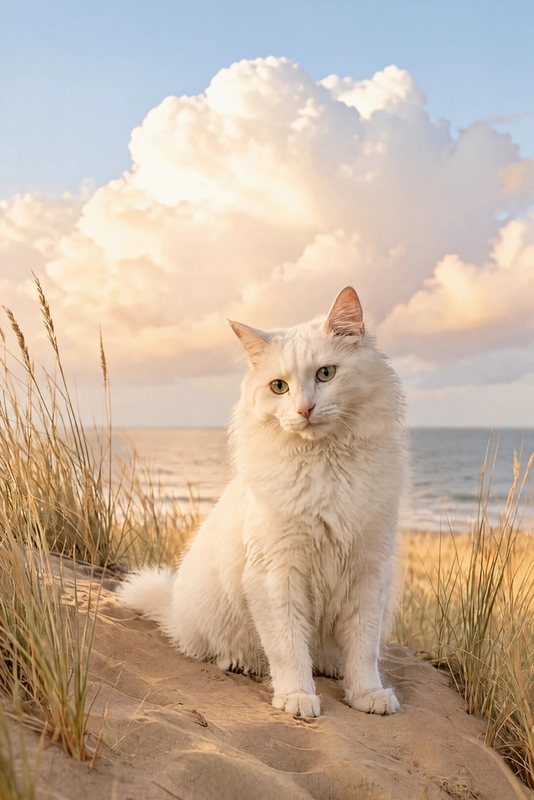 The Dune Day look made with a fluffy white cat