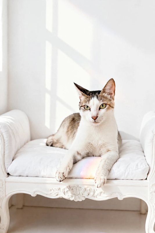 The Prism Light look made with a white cat with a tabby cap