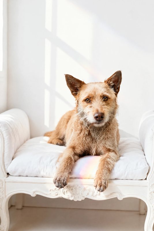 The Prism Light look made with a scruffy ginger terrier