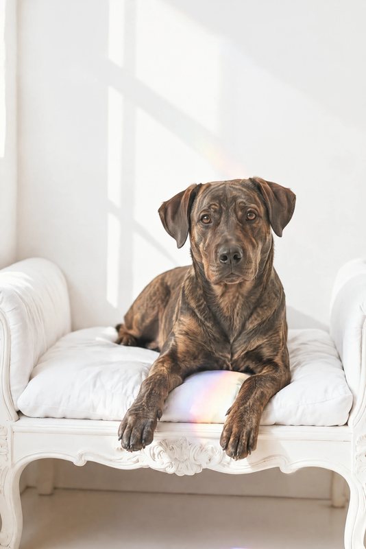 The Prism Light look made with a brindle mixed-breed dog