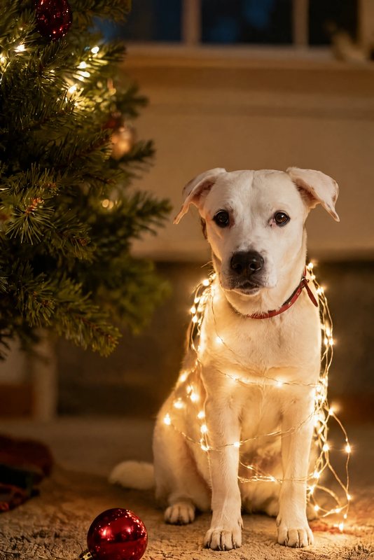The Tangled in the Lights look made with a white boxer mix