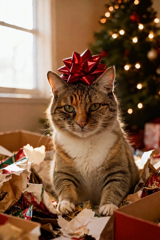 The Best Present look made with a tortoiseshell tabby cat