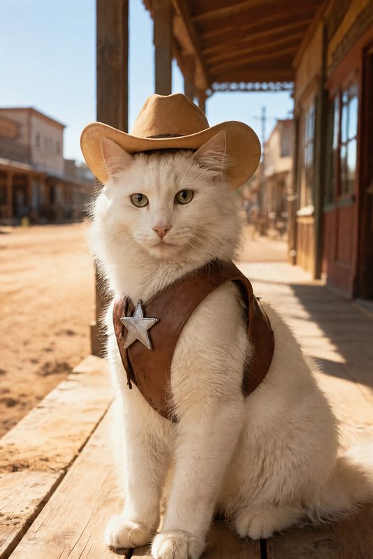 The Sheriff look made with a fluffy white cat