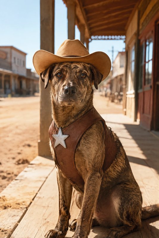 The Sheriff look made with a brindle mixed-breed dog