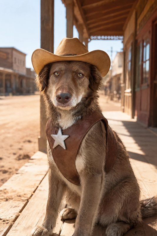 The Sheriff look made with a chocolate shepherd-collie mix