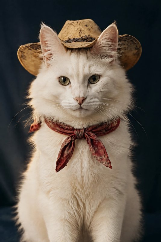 The Midnight Wrangler look made with a fluffy white cat