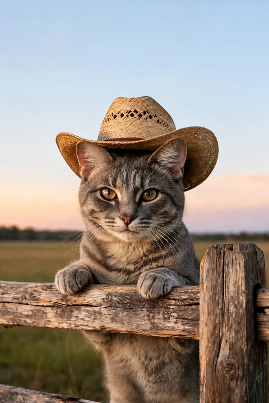 The Over the Ranch Fence look made with a grey tabby cat