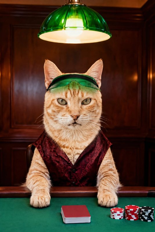 The Playing Poker look made with a ginger tabby cat
