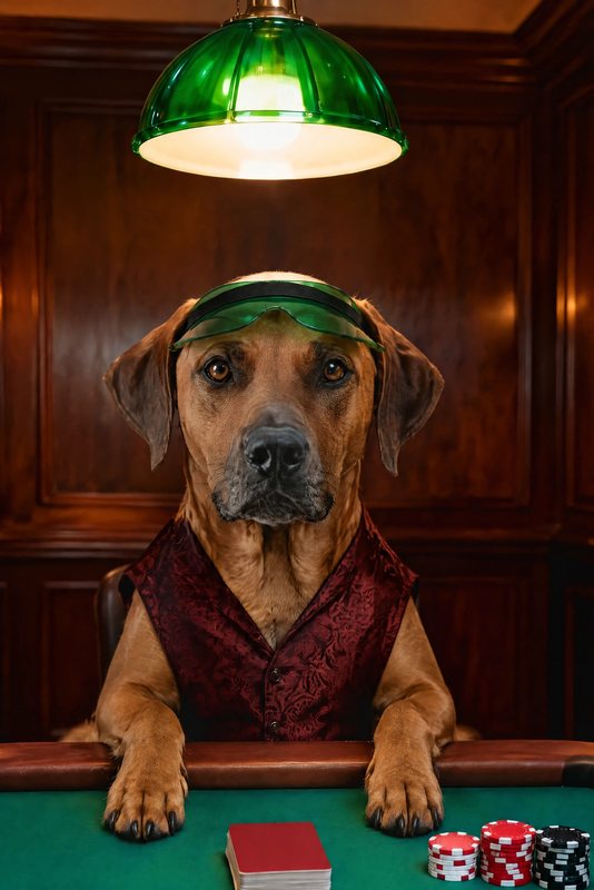 The Playing Poker look made with a red-brown hound