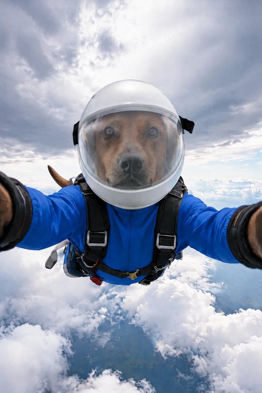 The Skydive Selfie look made with a red-brown hound