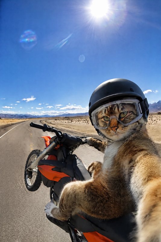 The Dirt Bike Selfie look made with a tortoiseshell tabby cat