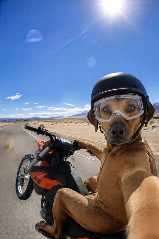 The Dirt Bike Selfie look made with a red-brown hound